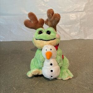 GANZ Frabbit the Reindeer Green Frog with Snowman Plush
